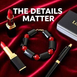 Black Red & Gold! Chunky Black Agate Bracelet 8" ~ Balance Grounding Strength